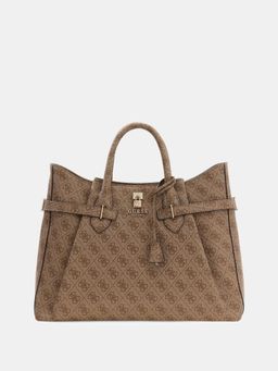 Guess - Brown Printed Satchel Bag with Detachable Strap