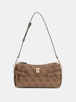 Guess - Beige Printed Zipper Shoulder Bag