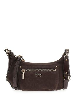 Guess - Brown Solid Zipper Crossbody Bag