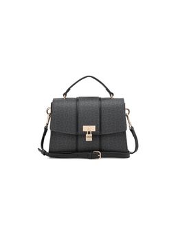 Guess - Black Printed Magnetic Satchel Bag with Detachable Strap