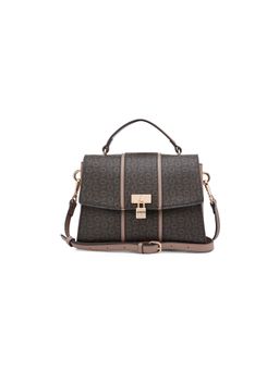 Guess - Brown Printed Magnetic Satchel Bag with Detachable Strap