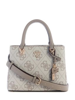 Guess - Beige Printed Zipper Satchel Bag with Detachable Strap