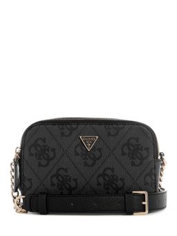 Guess - Black Printed Zipper Crossbody Bag