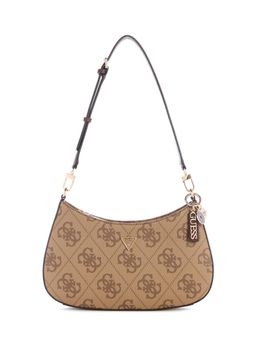 Guess - Brown Printed Zipper Shoulder Bag