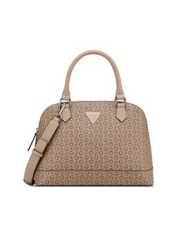 Guess - Brown Printed Zipper Satchel Bag with Detachable Strap