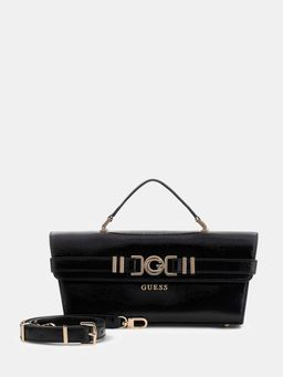Guess - Black Solid Magnet Satchel Bag with Detachable Strap