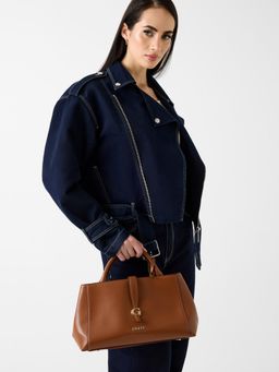 Guess - Brown Solid Magnet Satchel Bag with Detachable Strap