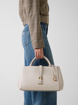Guess - Cream Solid Magnet Satchel Bag with Detachable Strap