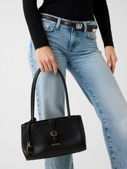 Guess - Black Solid Zipper Carrie Girlfriend Shoulder Bag