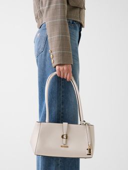 Guess - Off White Solid Zipper Carrie Girlfriend Shoulder Bag