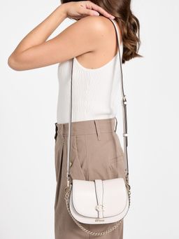 Guess - White Solid Magnetic Snap Crossbody Bag