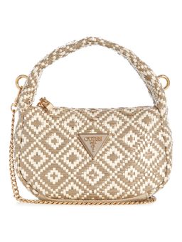 Guess - Beige Geometric Zipper Shoulder Bag