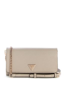 Guess - Beige Solid Magnetic Snap Crossbody Bag