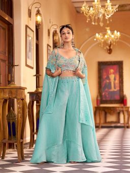 BC Balaji Creation - Beautiful Blue Crop Top with Sharara and Cape