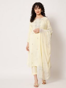 Bcz Style - Women Silk Yellow Embroidered Kurta with Pant and Dupatta