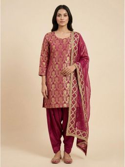 Bcz Style - Women Silk Wine Embroidered Kurta with Salwar and Dupatta