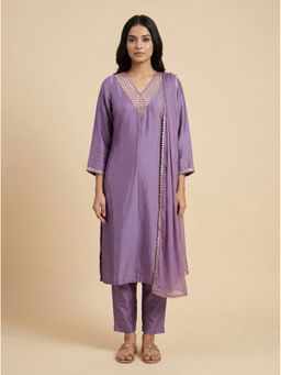 Bcz Style - Women Silk Purple Mirror Work Kurta with Pant and Dupatta