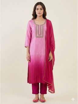 Bcz Style - Women Silk Pink Embroidered Kurta with Pant and Dupatta