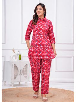 UrbanRang - Women Red Zigzag Printed Co-Ord Set