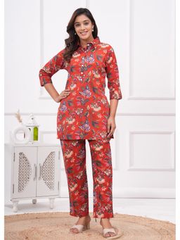 UrbanRang - Women Scarlet Red Floral Printed Co-Ord Set