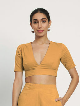 Thevasa - Beige Divine Depth Stitched Blouse