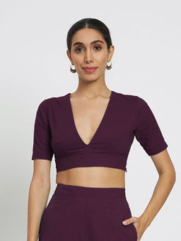 Thevasa - Wine Divine Depth Stitched Blouse