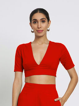 Thevasa - Red Divine Depth Stitched Blouse