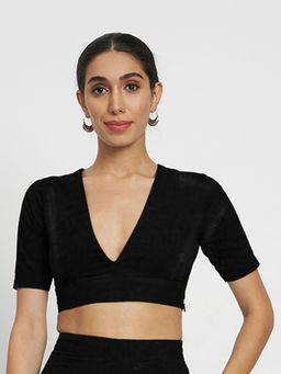 Thevasa - Velvet Black Divine Depth Stitched Blouse