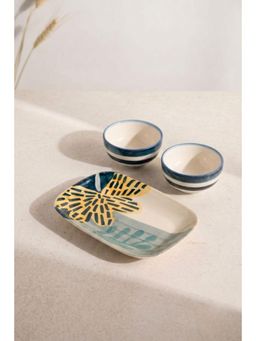 Freedom Tree - Handpainted Leaf Green Nut Tray with 2 Ceramic Katoris