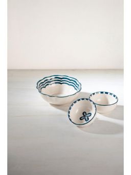 Freedom Tree - Montane Handpainted Teal Ceramic Serving Bowl & Katoris