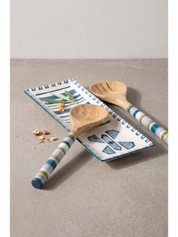 Freedom Tree - Handpainted Teal Ceramic Platter & Wooden Pastas