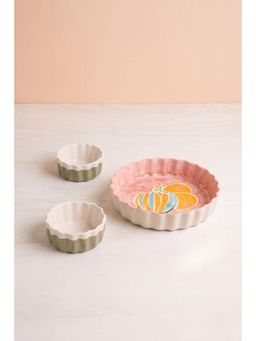 Freedom Tree - Bakeware Handpainted Pink Ceramic Quiche Dish & Herb Ramekins