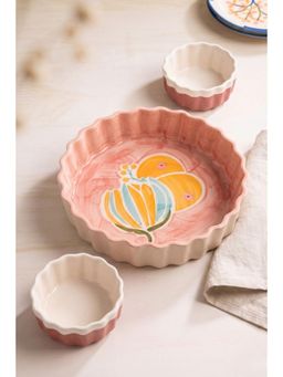 Freedom Tree - Handpainted Pink Quiche Dish & Pepper Ramekins