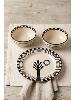Freedom Tree - Handpainted Black Ceramic Side Plate & 2 Katoris