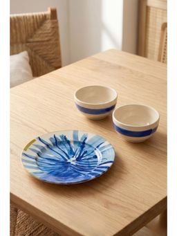 Freedom Tree - Wonderland Handpainted Blue Ceramic Side Plate & Katoris