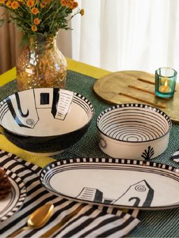 Freedom Tree - Mombaye City Handpainted Black Ceramic Serving Set