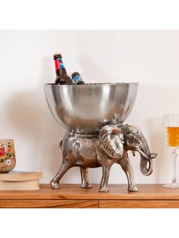 CASA DECOR - Ice Bucket Wine Cooler Silver Elephant Bottle Chiller Bowl