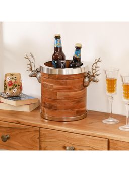 CASA DECOR - Deer Handle Wooden Ice Bucket Wine Chiller