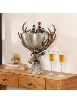 CASA DECOR - Deer Head Metal Bowl Centerpiece Wine Chiller