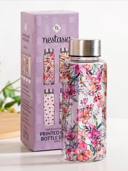 Nestasia - Stainless Steel Lid Poppy Printed Leakproof Glass Water Bottle - 500ml