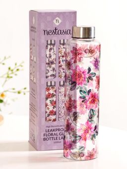 Nestasia - Pink Lotus Borosilicate Glass Leakproof Water Bottle 1000ml