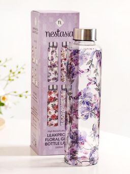 Nestasia - Stainless Steel Lid Leakproof Floral Glass Water Bottle - 1000ml