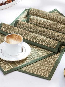 DHARINI - Pista Green Madurkathi Diamond Placemats (Pack of 6)