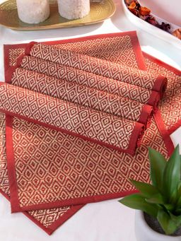 DHARINI - Maroon Madurkathi Diamond Placemats (Pack of 6)