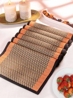 DHARINI - Black Madurkathi Diamond Placemats (Pack of 6)