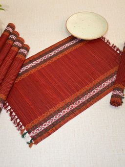DHARINI - Maroon Madurkathi Tassels Placemats (Pack of 6)