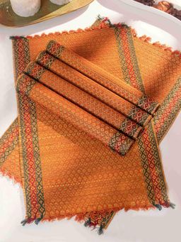 DHARINI - Mustard Madurkathi Tassels Placemats (Pack of 6)