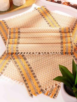DHARINI - Ivory Madurkathi Tassels Placemats (Pack of 6)