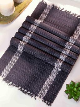 DHARINI - Charcoal Madurkathi Tassels Placemats (Set of 6)
