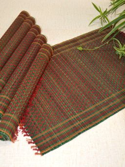 DHARINI - Green Madurkathi Tassels Placemats (Set of 6)
